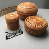 Lot of 3 bamboo lidbaskets