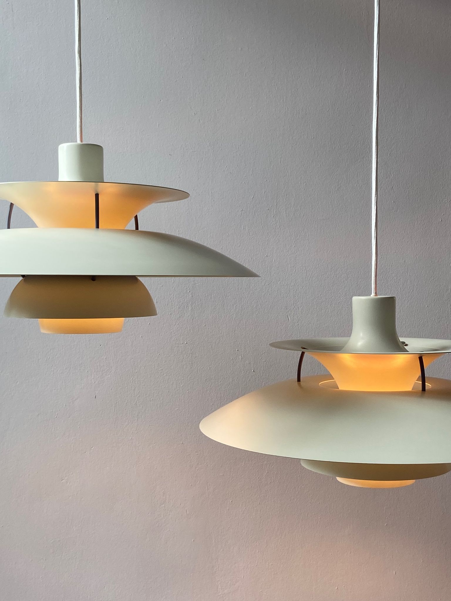 Pair Louis Poulsen PH5 pendant lamps by Poul Henningsen Denmark