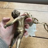 Suspension angelot in gilded bronze regulation – opaline tulip – restored