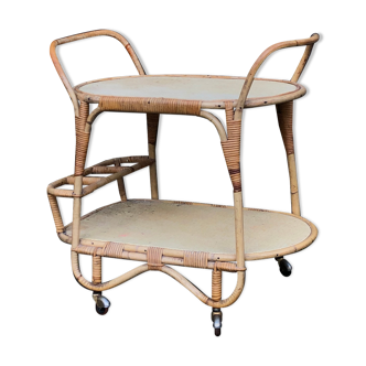 Vintage rattan service trolley