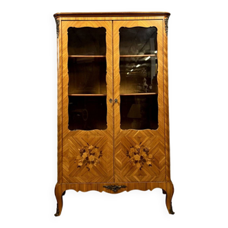 Louis XV style bookcase in precious wood marquetry circa 1900