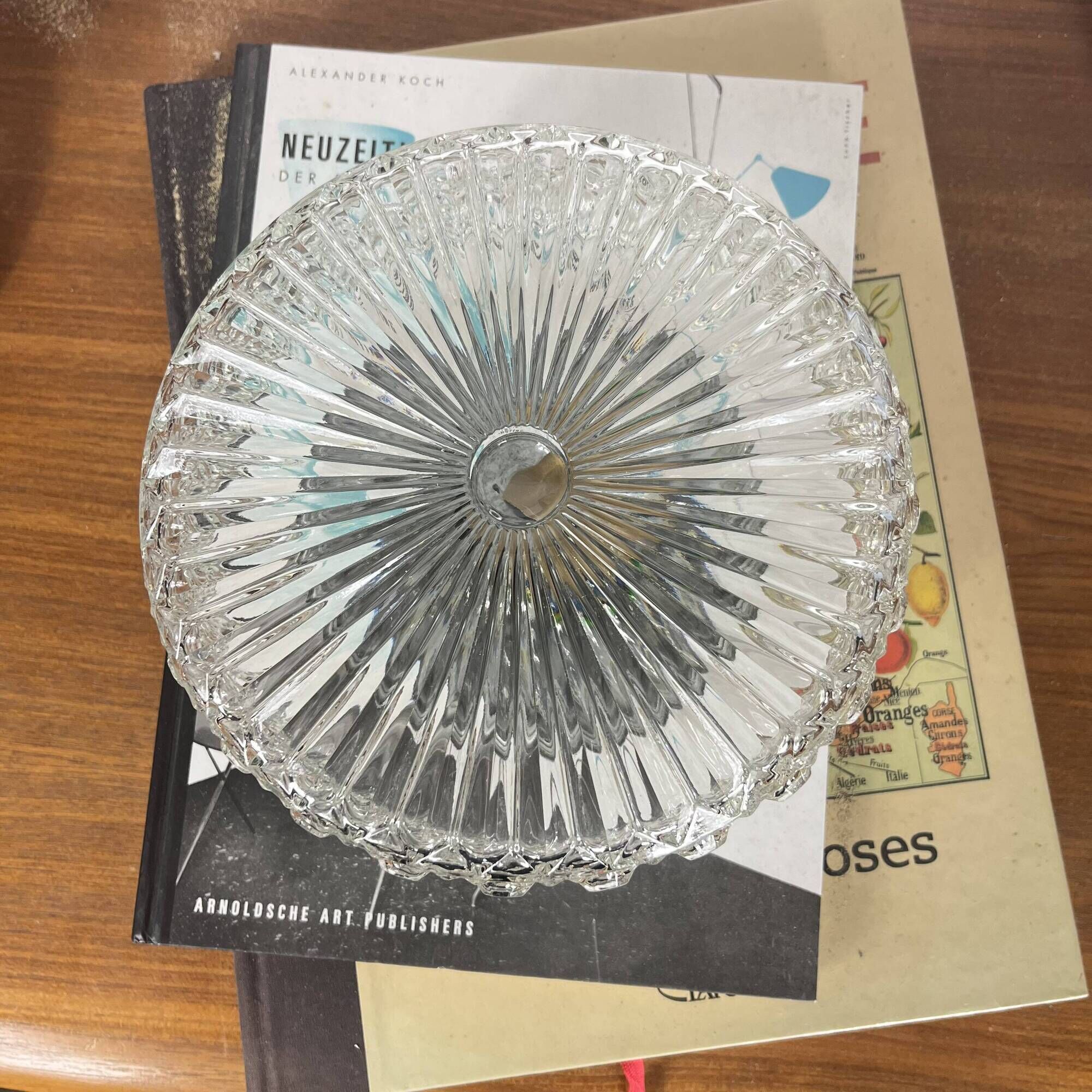 Vintage 1970s round wall light ceiling fixture with transparent glass.