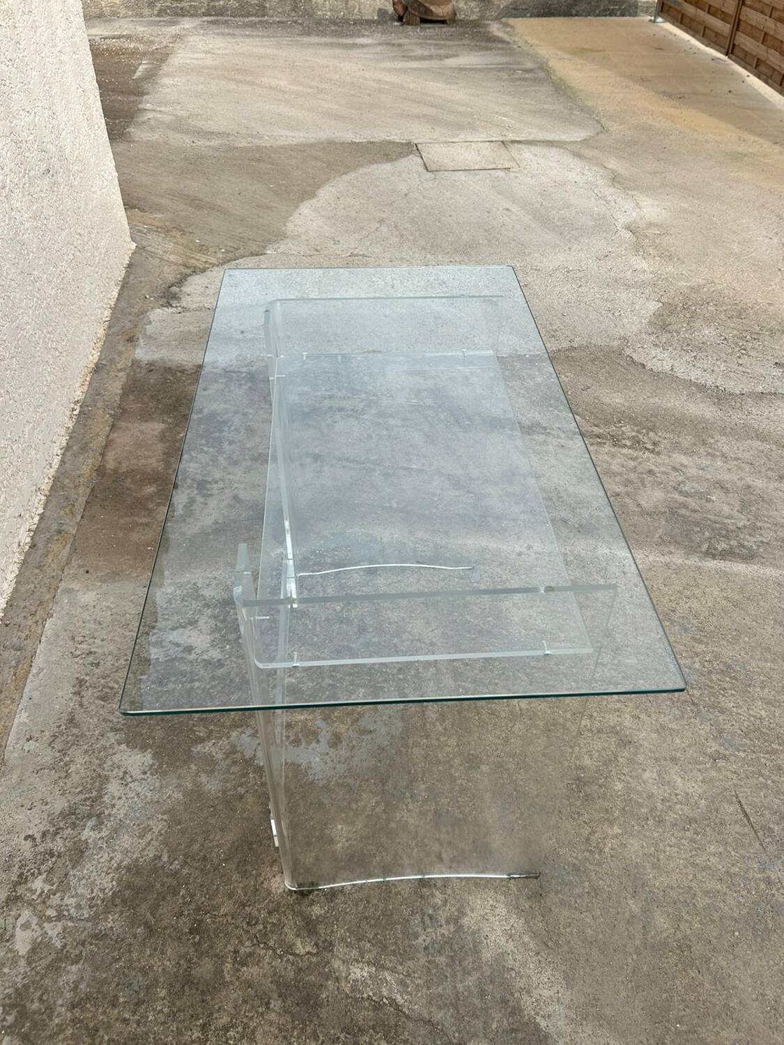 Desk glass top and vintage plexiglass foot