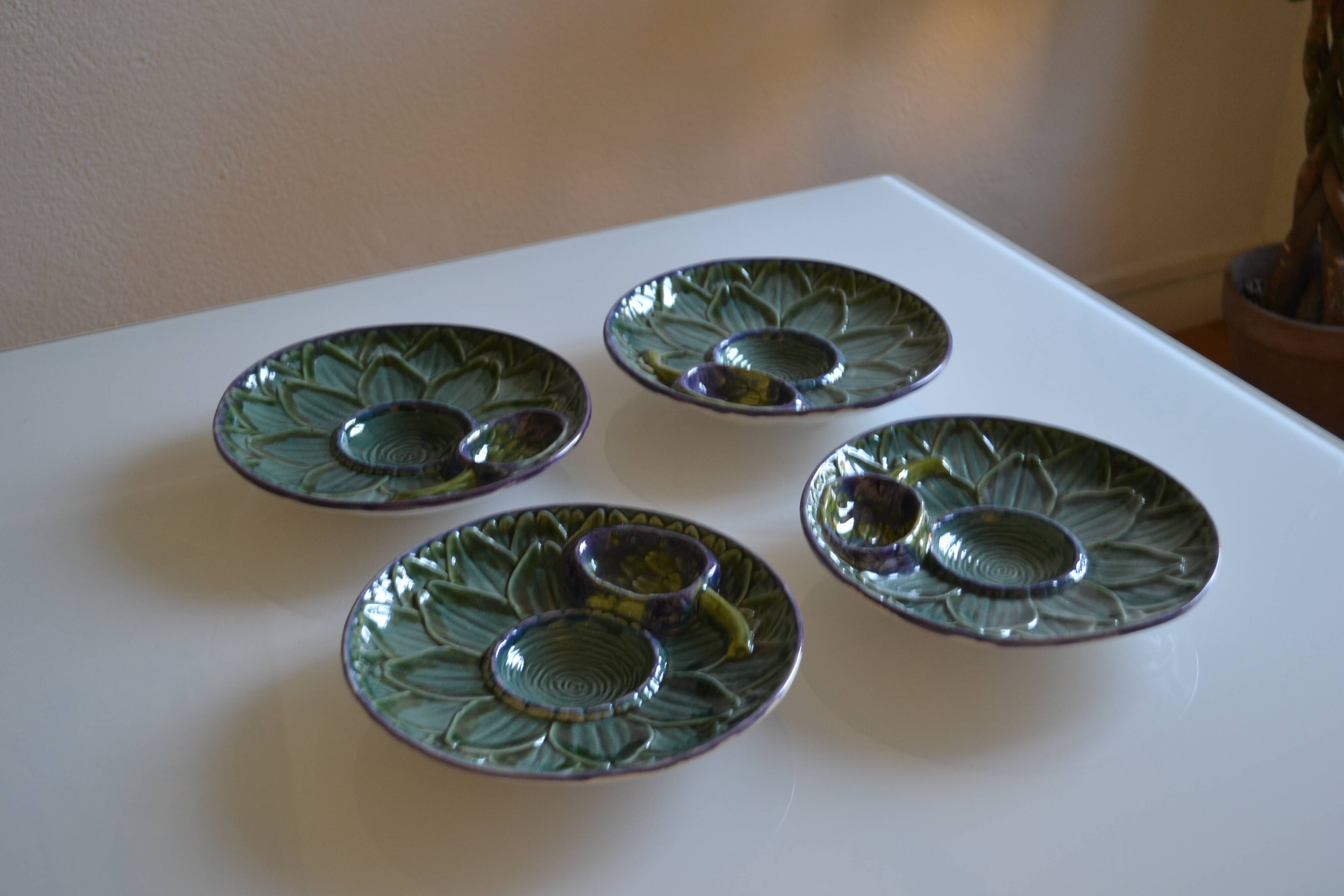 4 Vintage Barbotine Plates Artichoke Asparagus Table Decor Occasion
