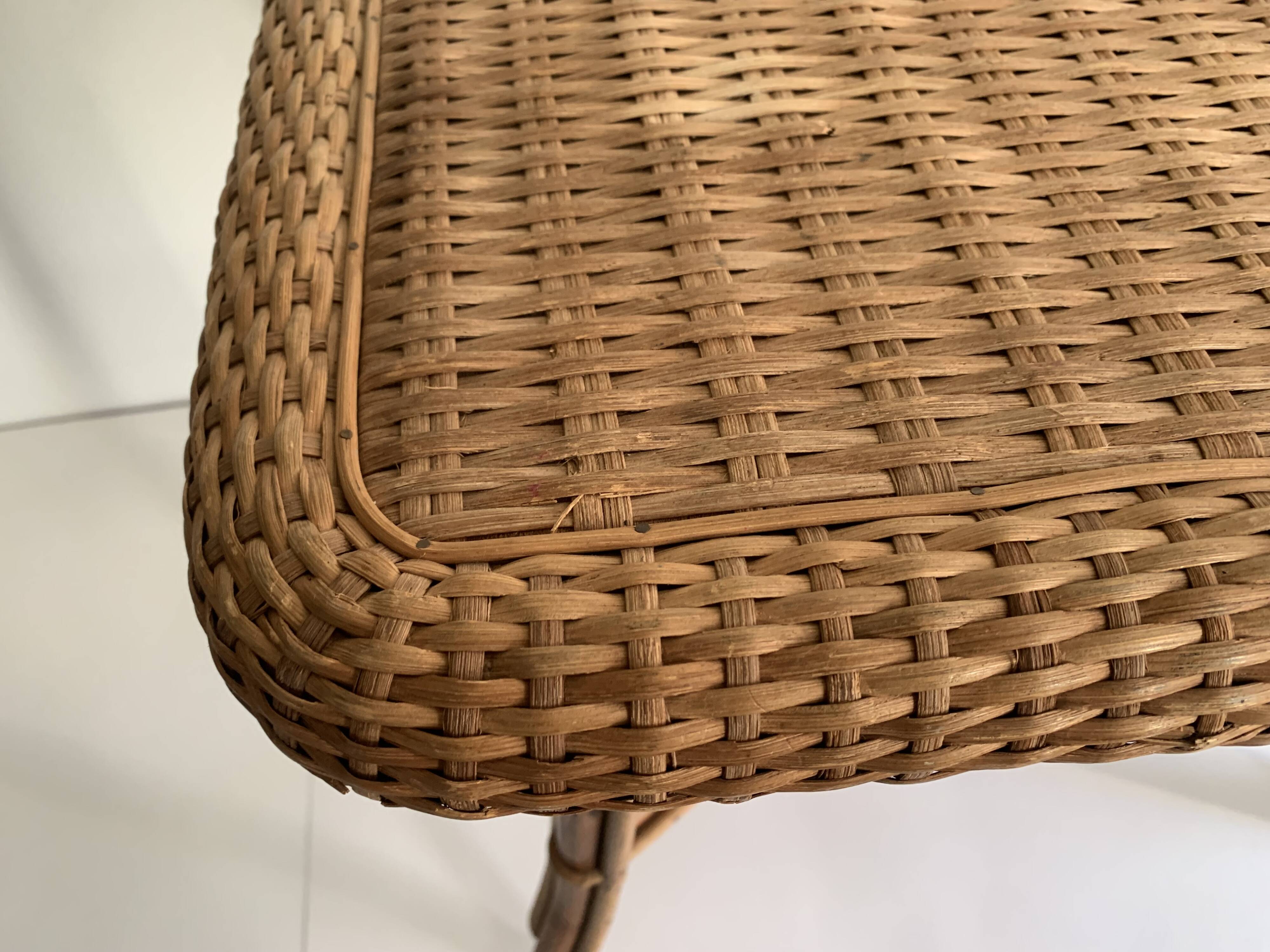 Antique rattan and bamboo coffee table, 1950