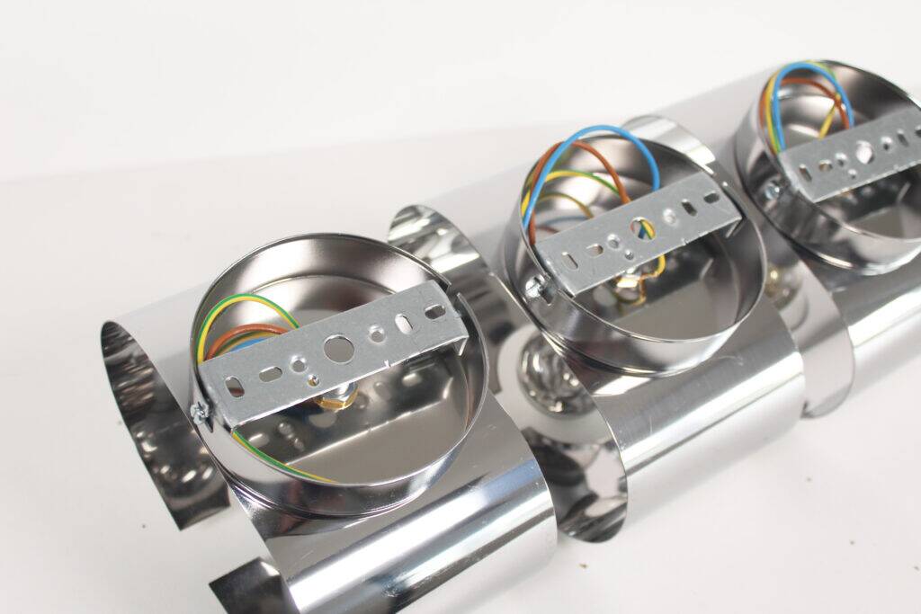 Set (3) of 1980s chrome metal space age wall lamps