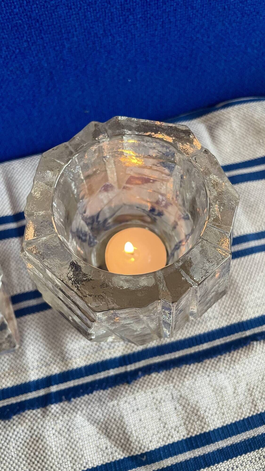 Set of 2 Swedish brutalist frosted glass candle holders.