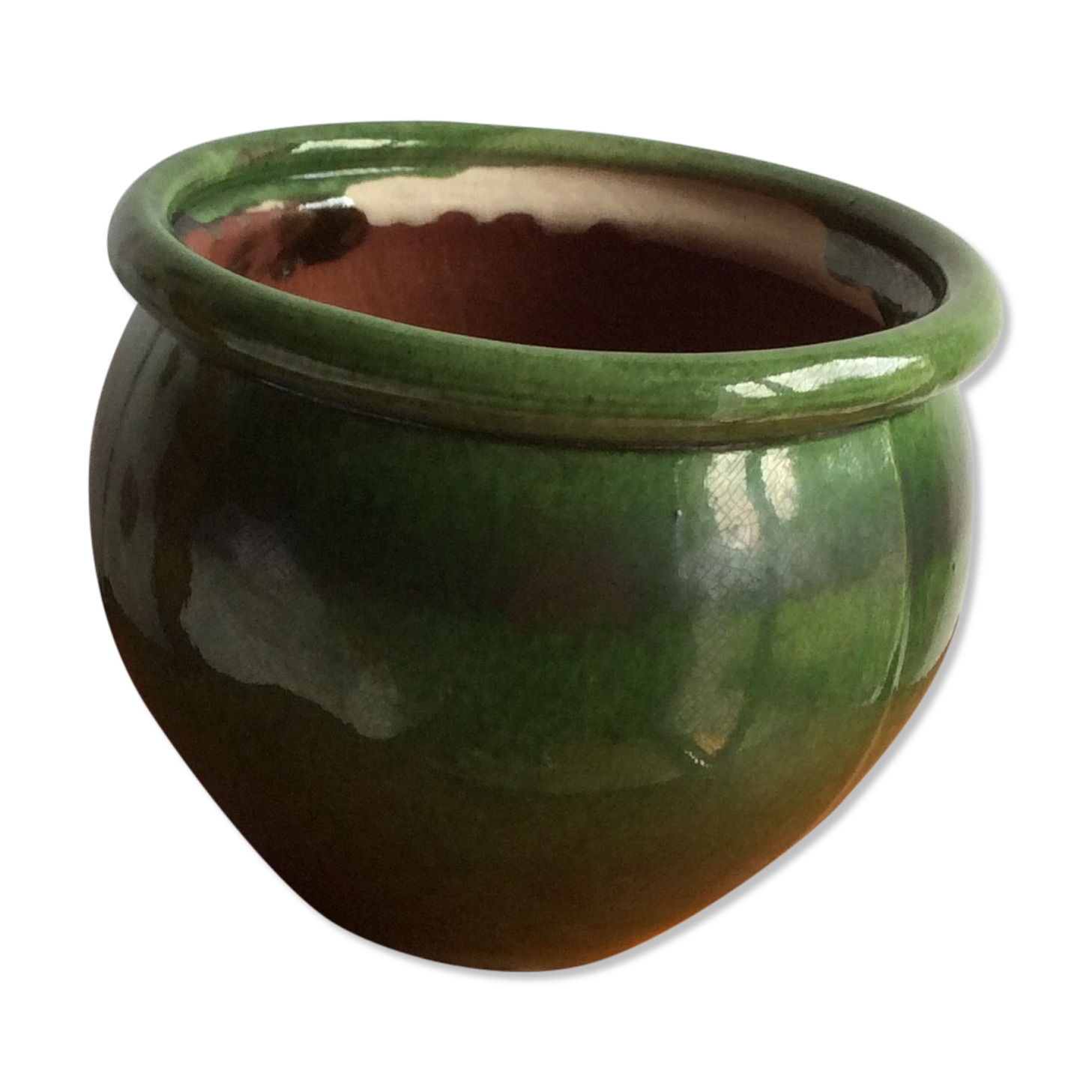 Old terracotta pot enamelled ball shape