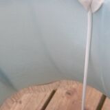 Lampshade pagoda white fabric lined, fringes and blue stripes