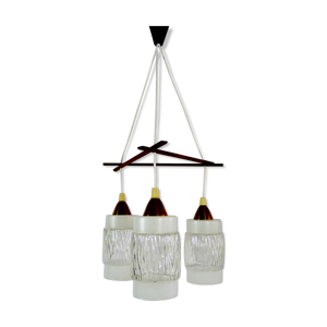 suspension scandinave vintage en bois et globe en verre année 60