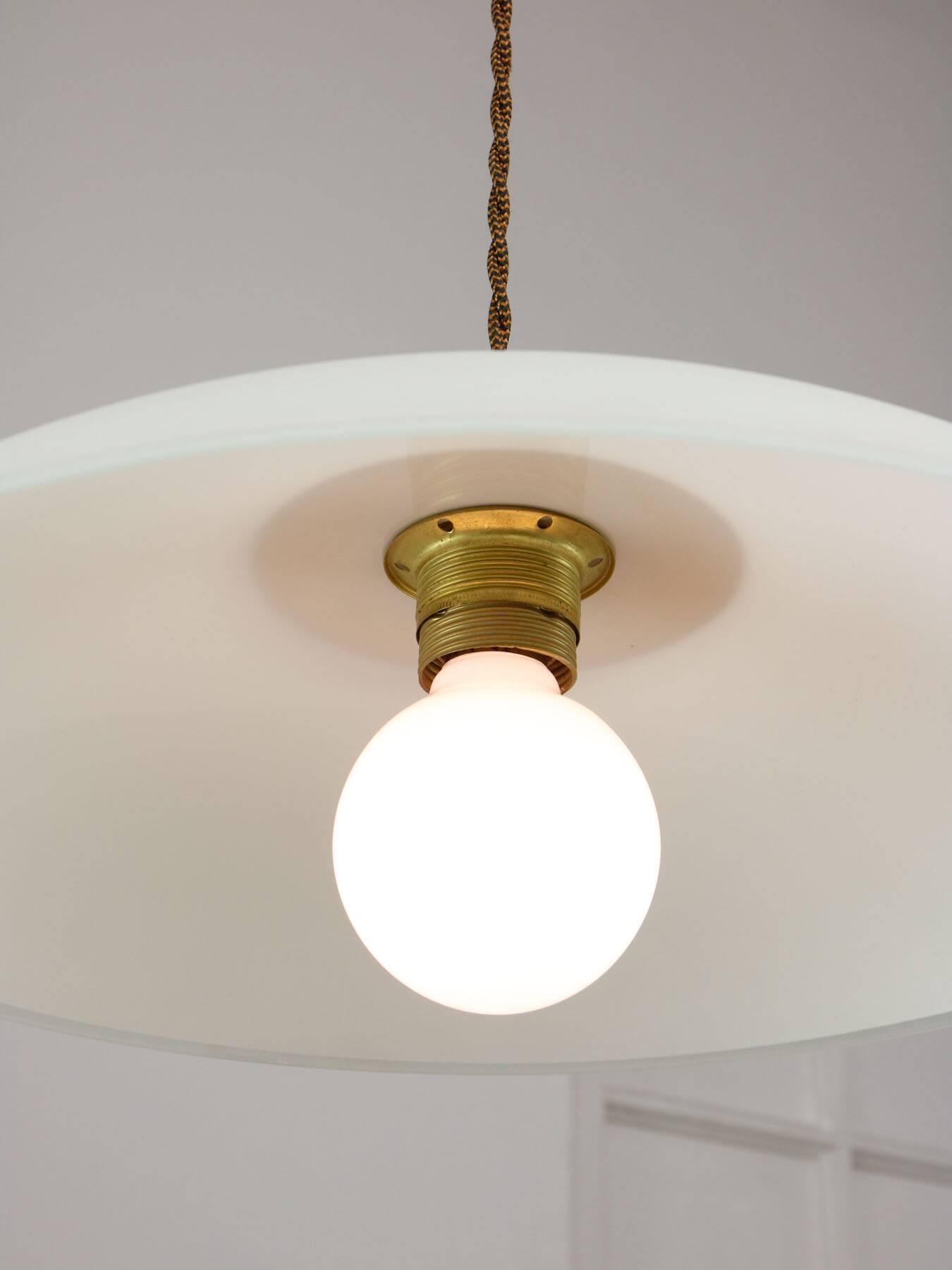 Mid-Century Italian Saucer Glass and Brass Pendant Lamp