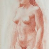 Tableau Femme nue, sanguine, signée et datéeNu Sanguine