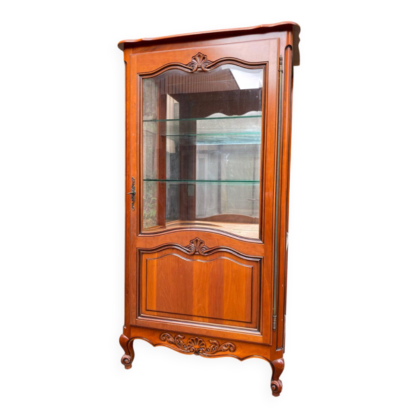 Vitrine argentier style Louis XV en merisier fond miroir & étagères Verre 9