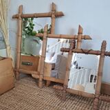 Set of vintage wood mirrors bamboo effect