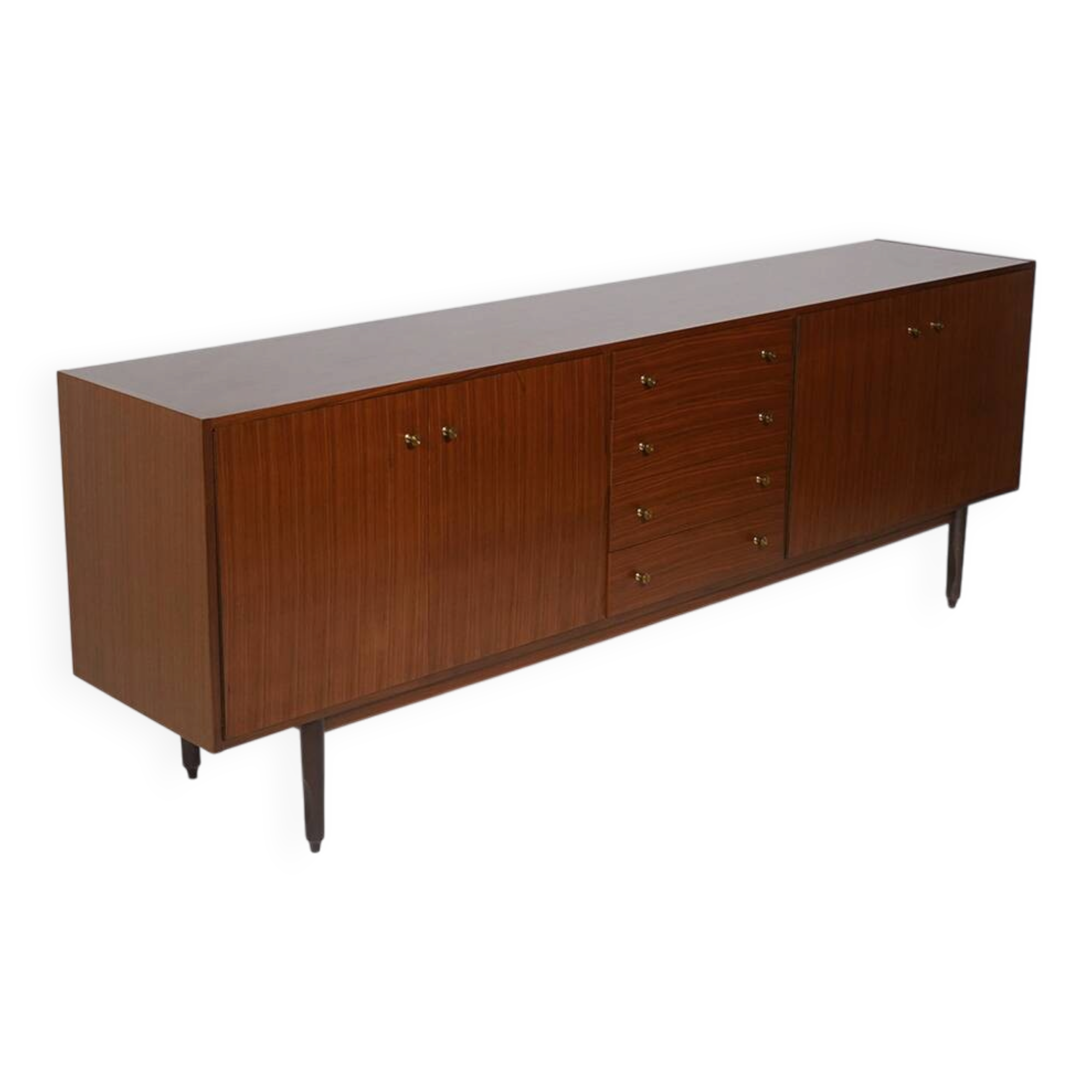 Wooden sideboard with brass knobs, 1960s