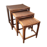 Tables gigognes en rotin vintage