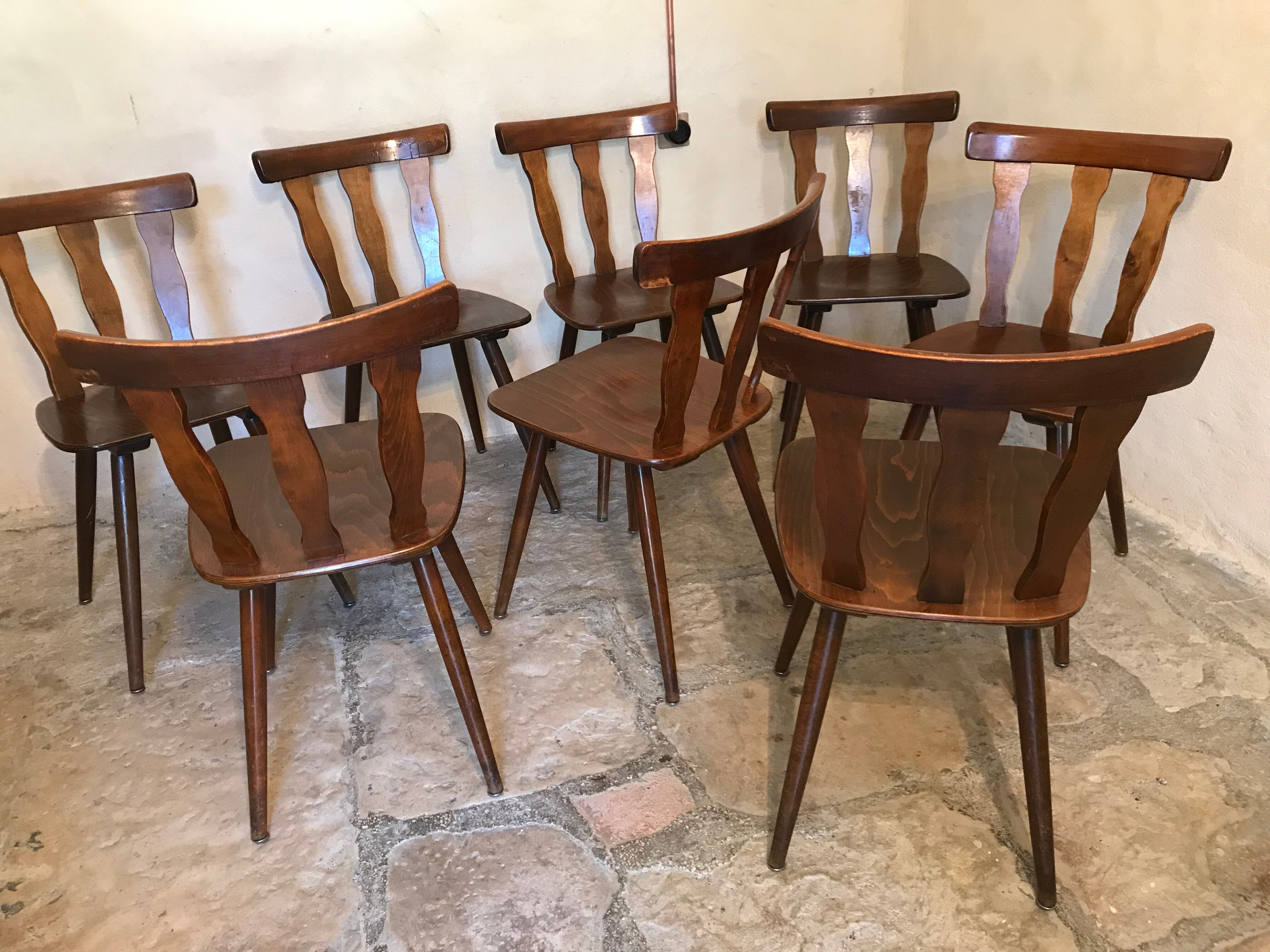 Set of 8 vintage brasserie chairs