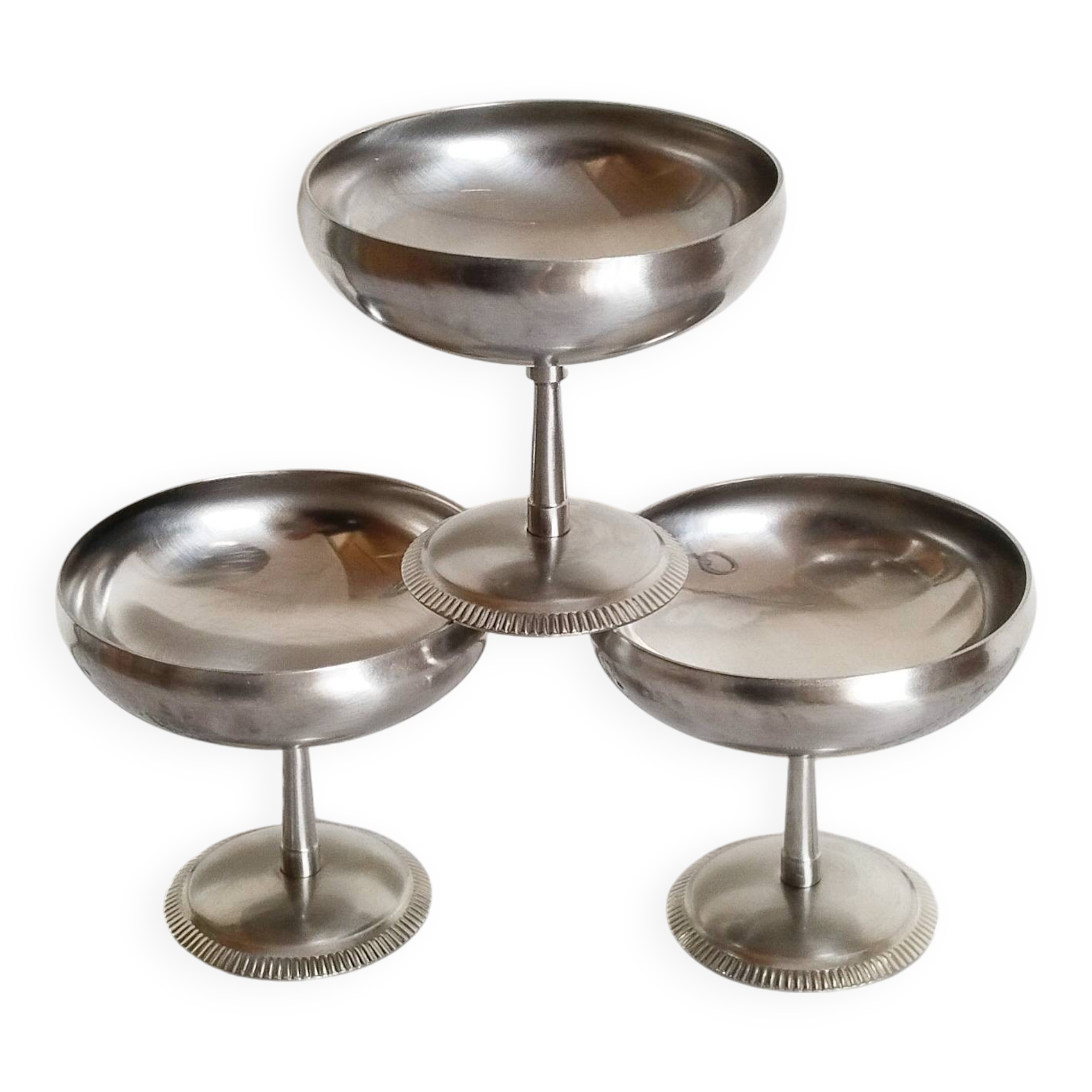 Lot de 3 coupes à glace ou sorbet  , vintage , en inox 18/10, Létang Rémy