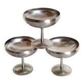 Set of 3 vintage ice cream or sorbet cups, in 18/10 stainless steel, Létang Rémy