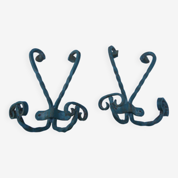 2 wall coat rack in wrought iron with 4 hooks