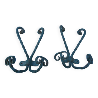 2 wall coat rack in wrought iron with 4 hooks