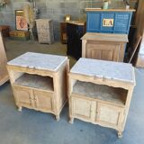 2 antique bedside tables made of solid wood and marble – sandblasted
