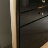 Console set and its mirror, black and gold, 80s