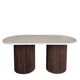 Table basse ovale en travertin et bois cannelé