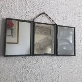 Miroir vintage 1940 triptyque barbier coiffeur bateau mer - 16 x 37 cm