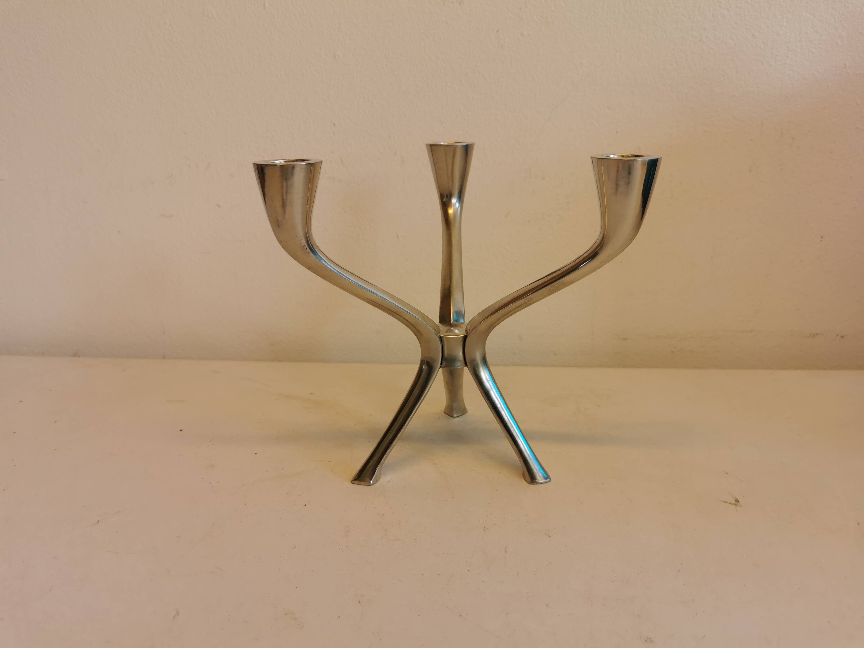Candle holder with 3 arms, designed by Just Andersen/Denmark in the 1950s.