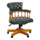 Classic green leather Chesterfield office chair on wheels.