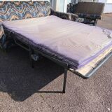 3-seater sofa + 2 vintage armchairs in multicoloured fabric retro design