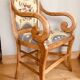 19th century St Empire armchair in pegged blond walnut with cross-stitched tapestries