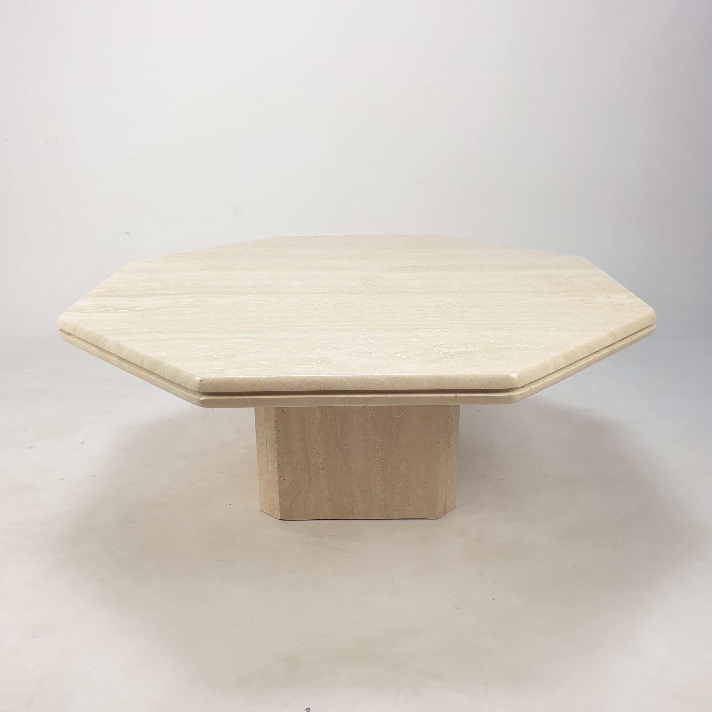 Italian travertine octagon coffee table, 1980