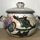 Vintage candy jar in enameled ceramic from Vallauris with thistle decoration