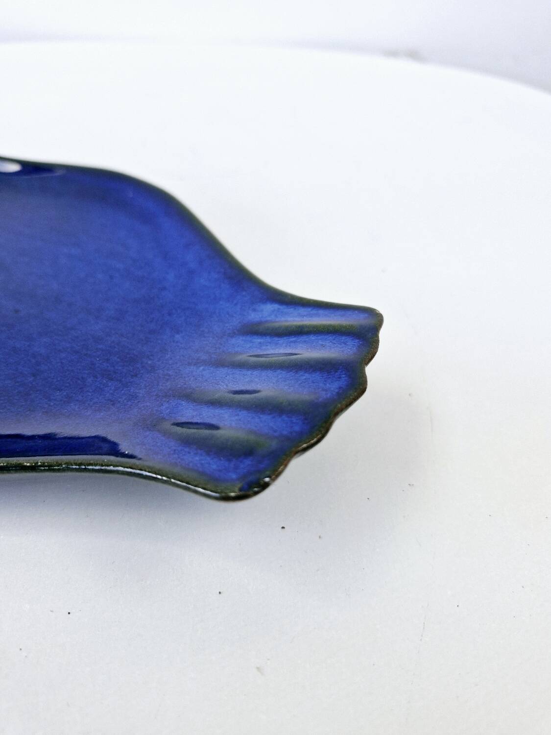 Vintage Plate Duck Foie Gras Blue Stoneware from Berry, France 25.5x15cm