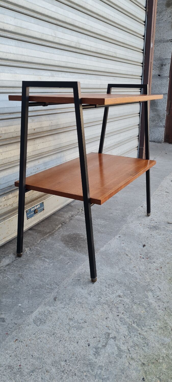 Teak and metal side table