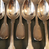 Set of 12 large spoons model silver net Old man 19th coat of arms comtal crown