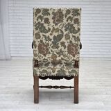 1950s, Scandinavian highback armchair, furniture fabric, oak wood.