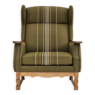 1970s, Danish wingback chair, original upholstery, green furniture wool.