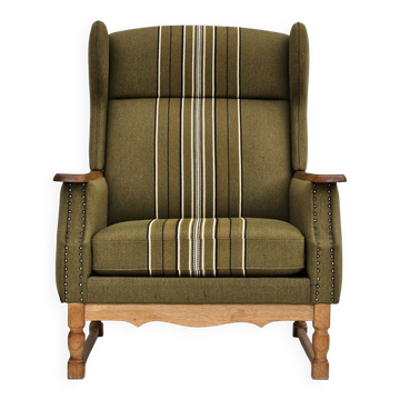 Fauteuil danoise, rembourrage original, laine de meuble verte, 1970