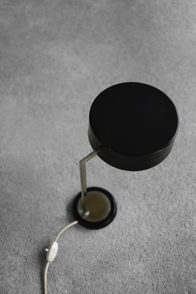 Vintage black metal desk lamp, minimalist modern German mid-century from the 1960s.