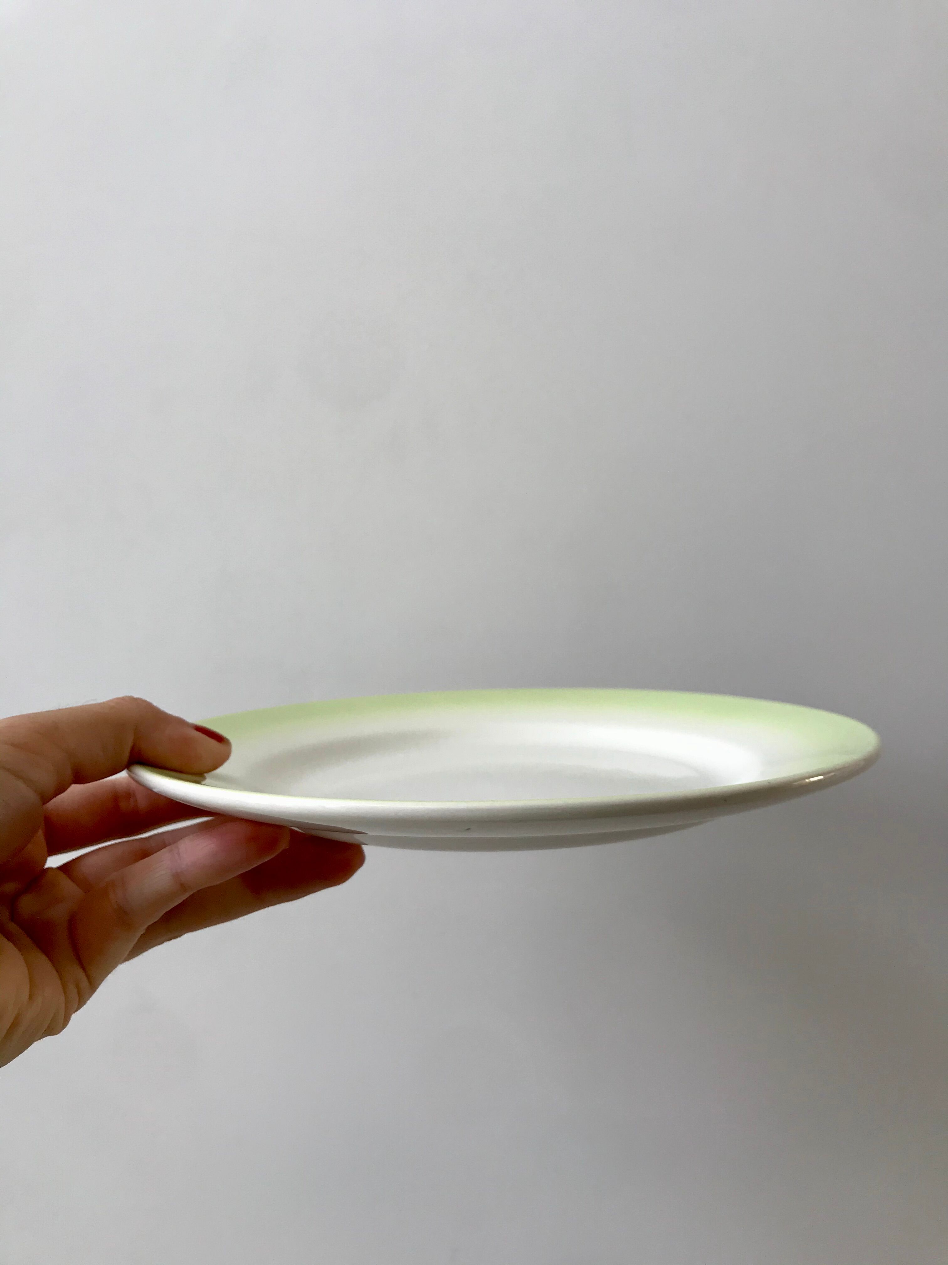 set of 6 pastel gradient light green dessert plates 40s-50s