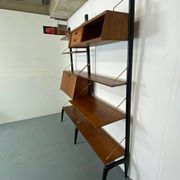 Mid-Century Danish Style Teak and Brass Wall System Unit by Louis Van Teeffelen for Wébé, 1950s