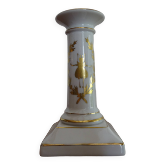 Ancien bougeoir porcelaine blanche et or décor abeille