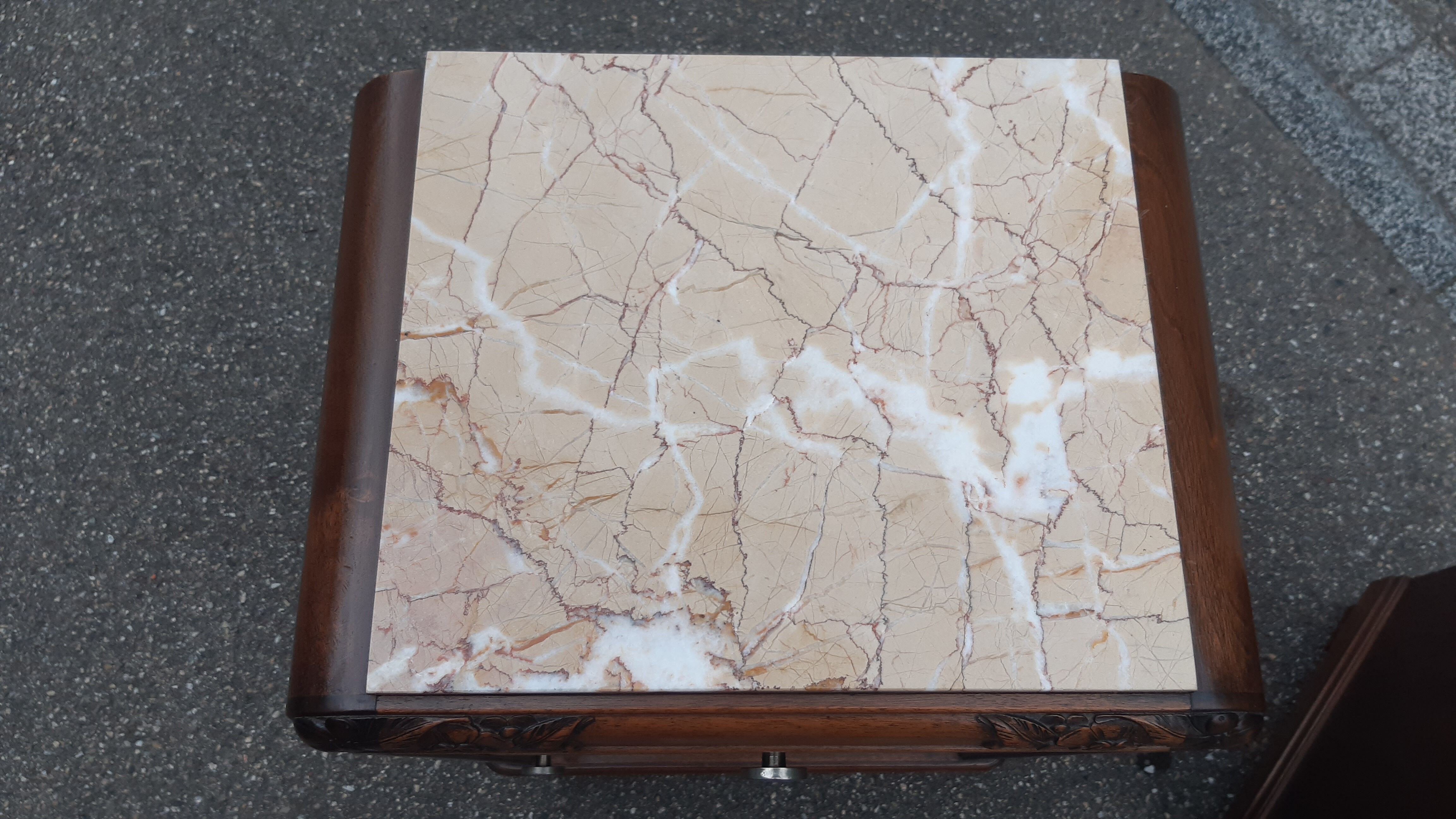 Art Deco bedside tables carved wood and marble 1930