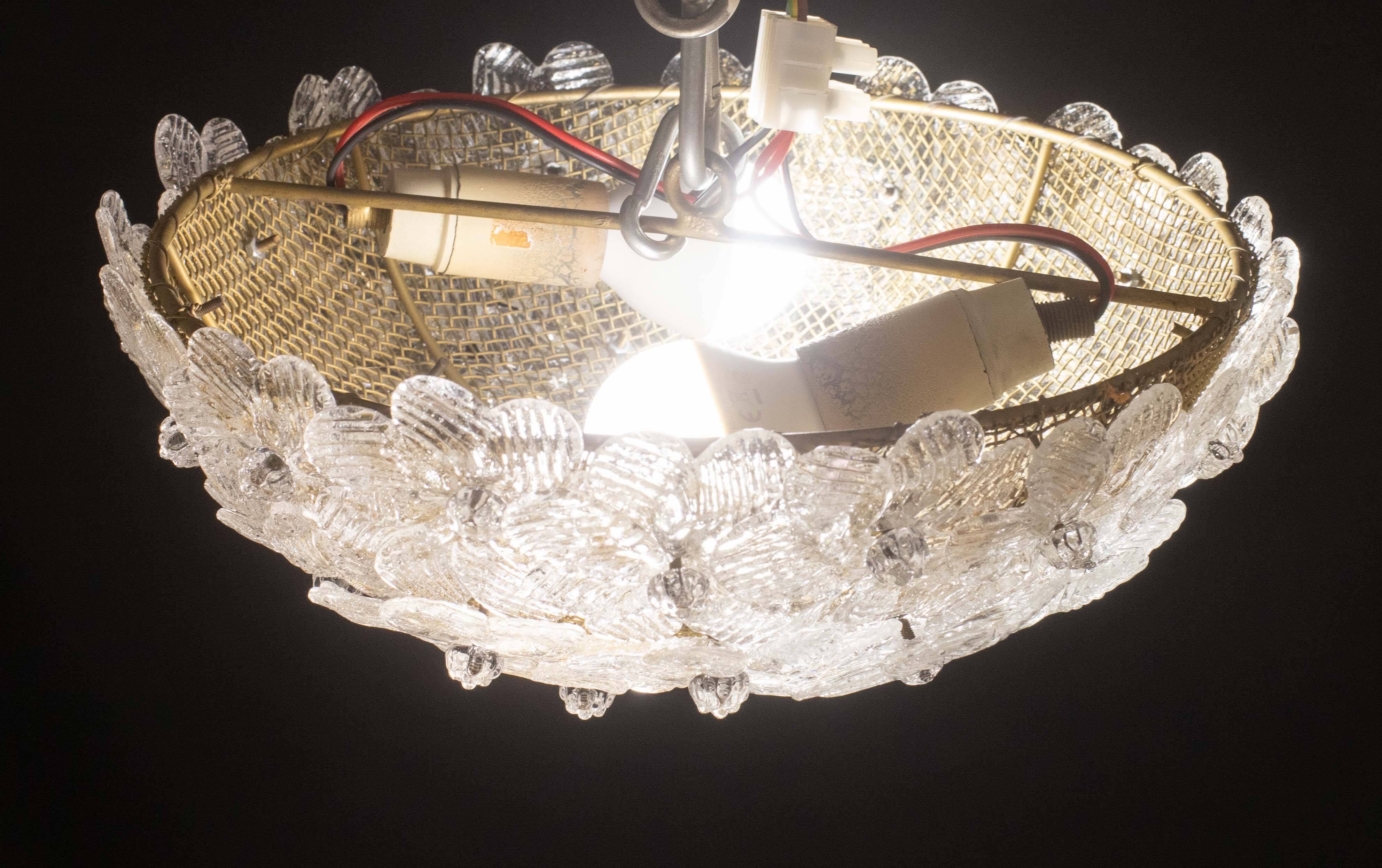 Elegant Murano Ceiling Light Gold and Trasparent Flower by Seguso for Venin