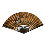 Giant Asian wall fan – floral and bird painting – unique piece
