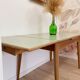 Vintage extendable dining table, wood and sage green