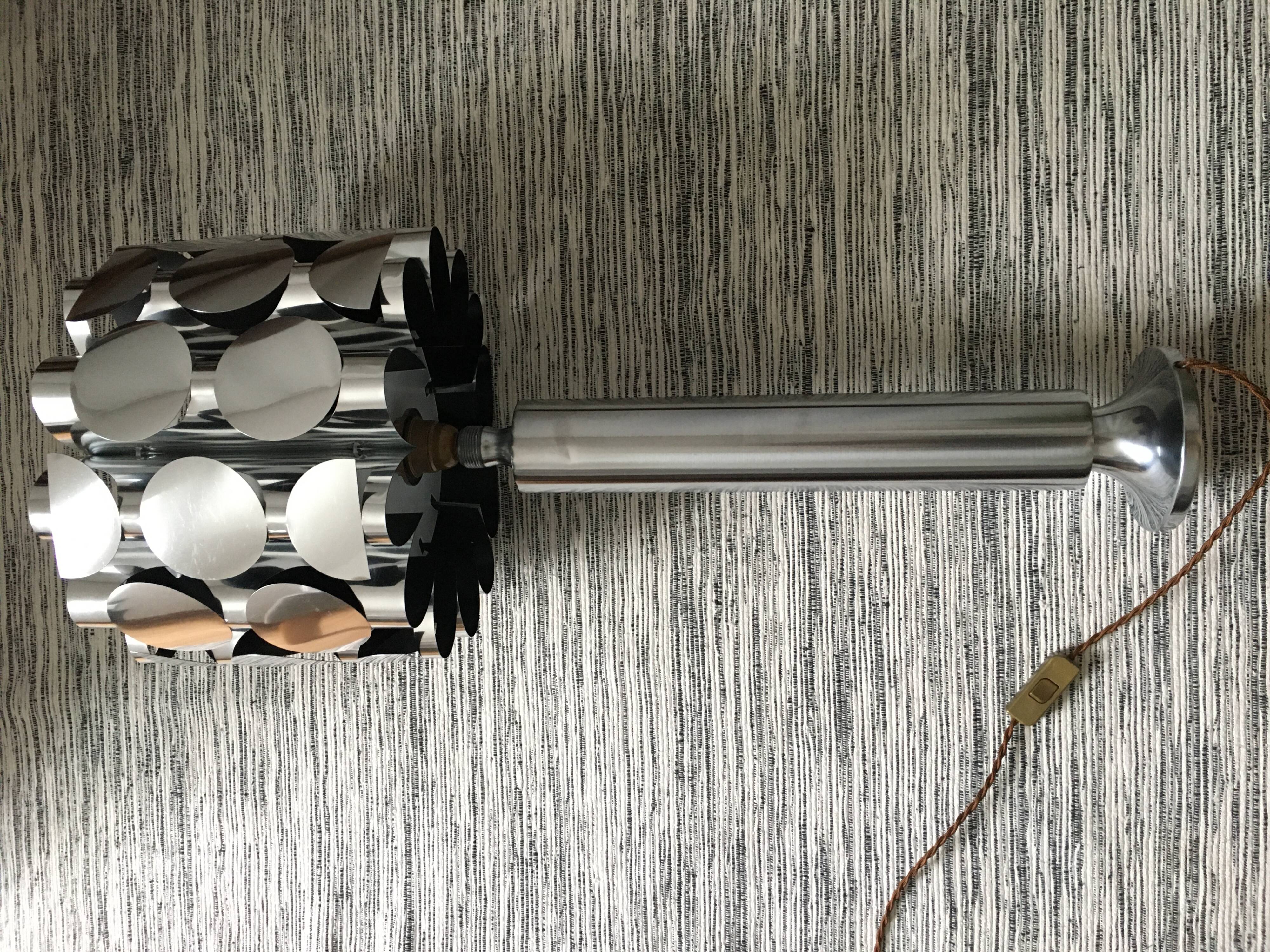 Vintage 70's brushed steel cylindrical lamp